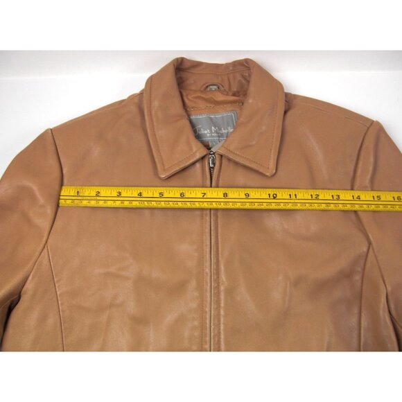 Juliet Michelle Women's Soft Lamb Skin L Brown Mustard Leather Zip up Jacket Coa - Picture 12 of 12